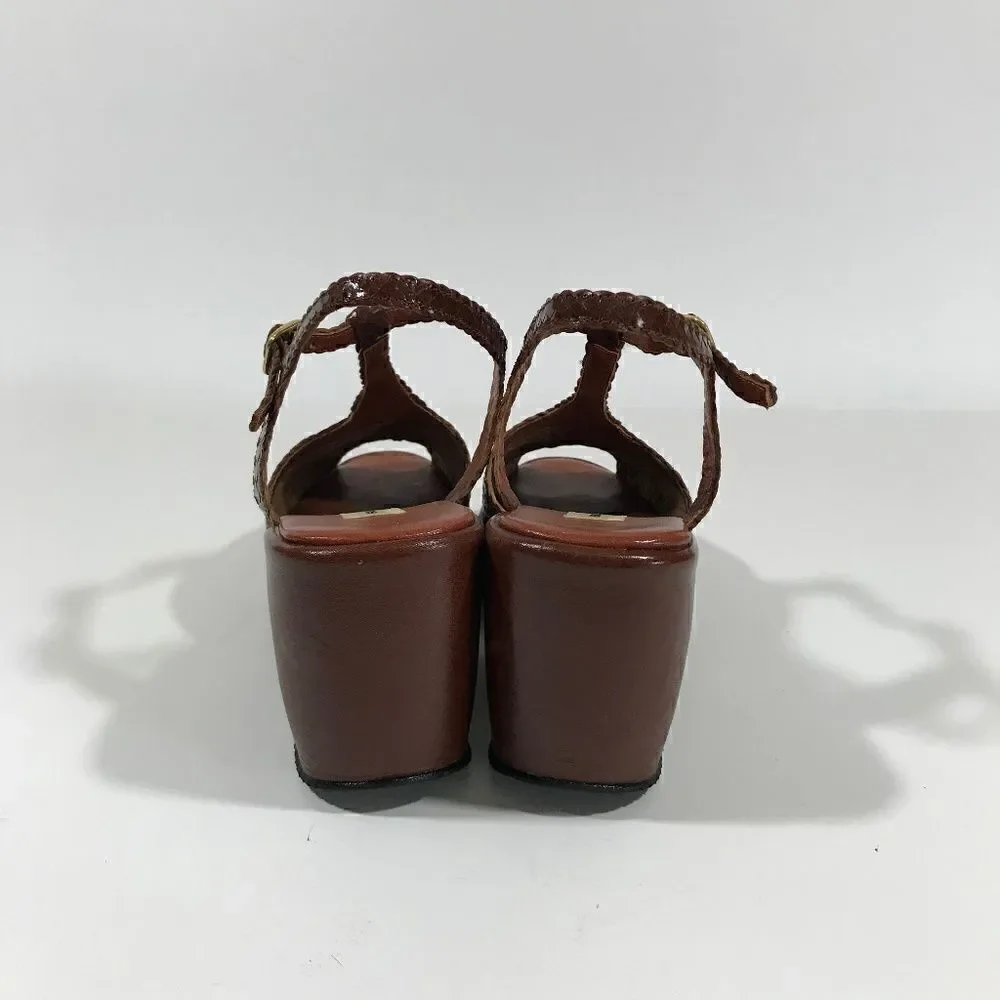 Pons Quintana Brn Woven T-Strap Peep-Toe Platforms